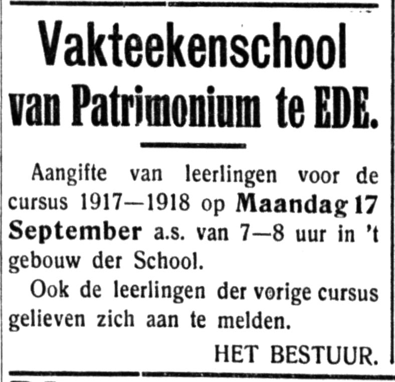 Afbeelding archief stichtingerfgoedede.nl - vakteekenschool_adv_ecrt__15_9_1917.jpg